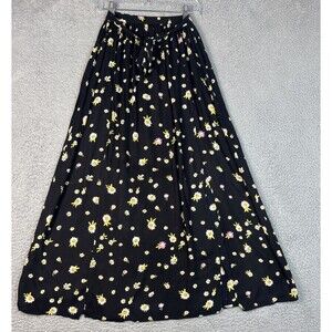 Patrons of Peace Black Floral Maxi Skirt Size Small Front Slits Whimsy Boho